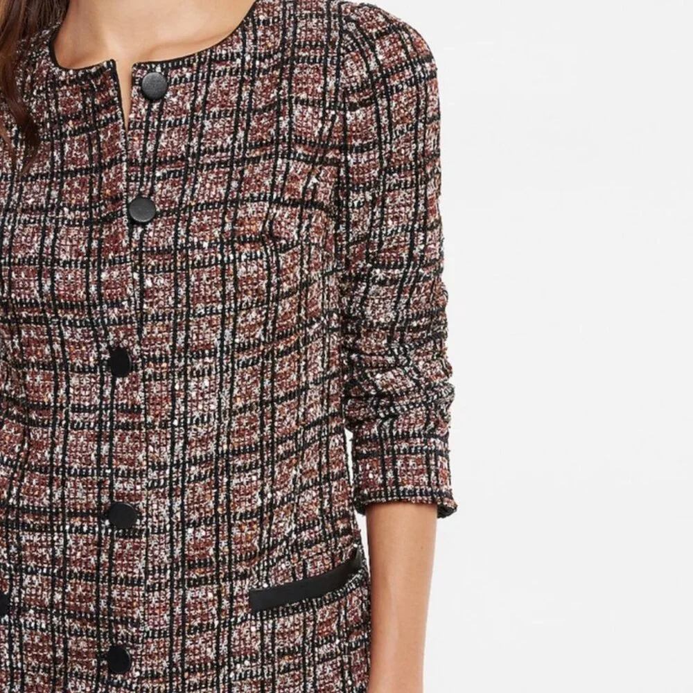EXPRESS Women's NWT Metallic Tweed Blazer Coat Jacket Faux Leather Trim | Size S